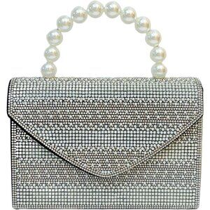 🆕Women Black Polyester Beaded Evening Handbag Crossbody Sparkly  Handle Bag